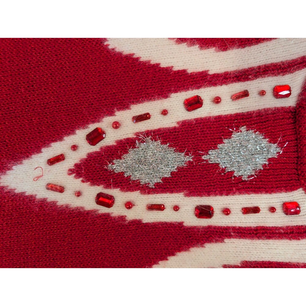 Women's Vintage Angenie Crewneck Embellished Wool Blend Sweater MCM Red L/XL - Picture 5 of 8